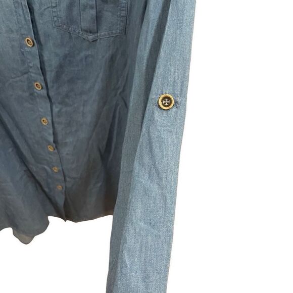 Sacred Threads Dress Womens S/M Chambray Button Up Shirt Hem Roll Tab Sleeves - Picture 3 of 8
